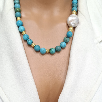 Barok İnci Turkuaz Doğaltaş Kolye