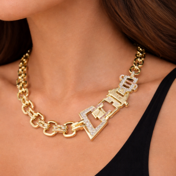 Gösterişli Geometrik Form Gold Kolye